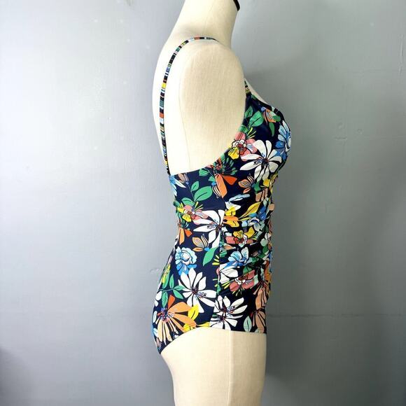 Ellen Tracy Fast & Fresh Surplice Navy Blue Multi Floral One Piece Swimsuit Sz 6 - Picture 4 of 12